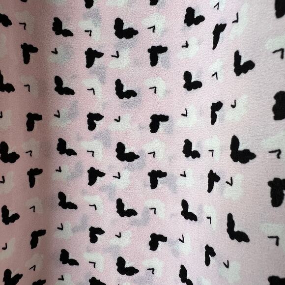 Talbots Blouse Womens Size Large Pink & Black Butterfly Bird Pintuck Peter Pan - Picture 8 of 16